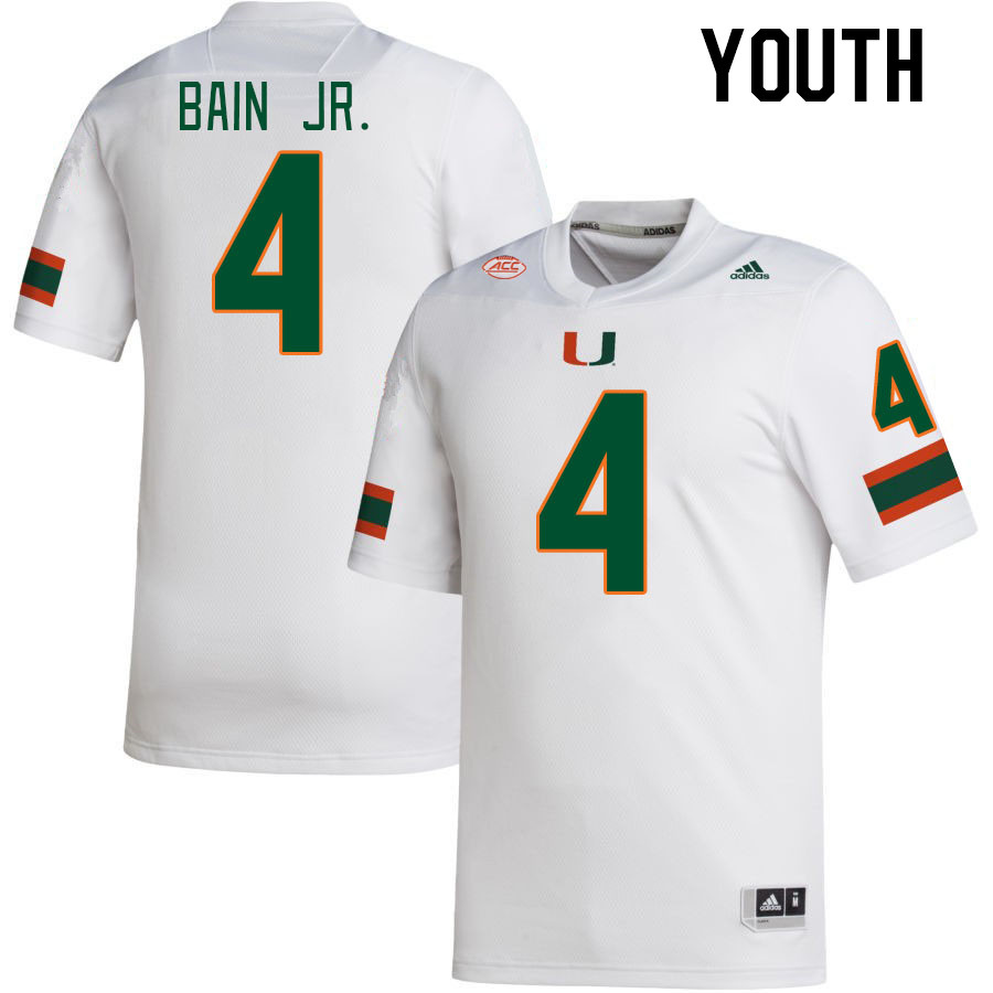 Youth #4 Rueben Bain Jr. Miami Hurricanes College Football Jerseys Stitched-White